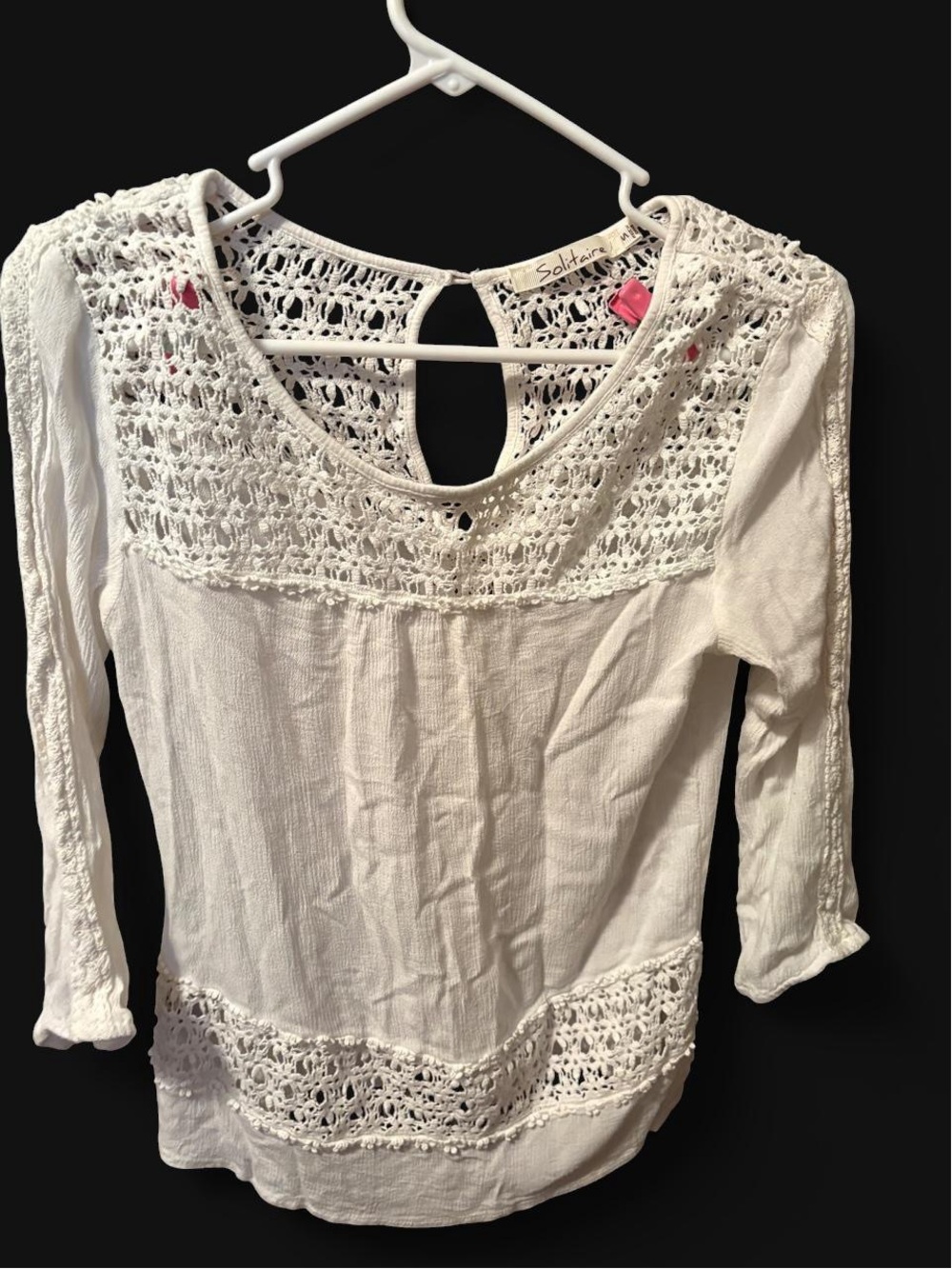 Solitaire Cream Crochet Yoke Blouse